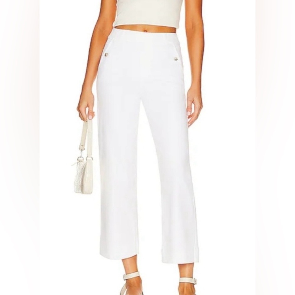 SPANX White Cropped Wide-Leg Ponte Pants with Button Detail